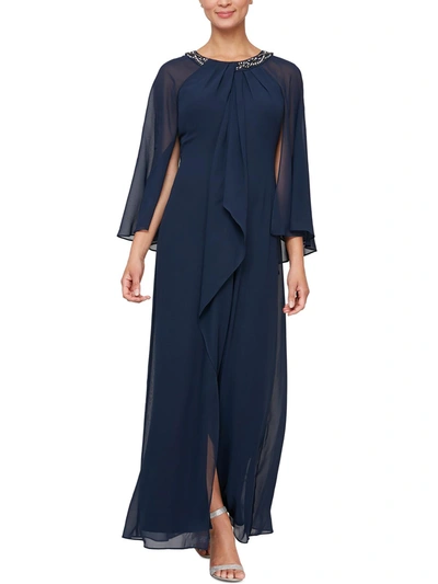 Slny Womens Chiffon Capelet Evening Dress In Blue