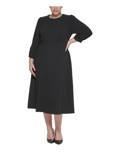 Calvin Klein Womens A-line Calf Midi Dress In Black