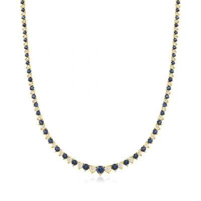 Ross-simons Sapphire And Diamond Tennis Necklace In 18kt Gold Over Sterling In Blue