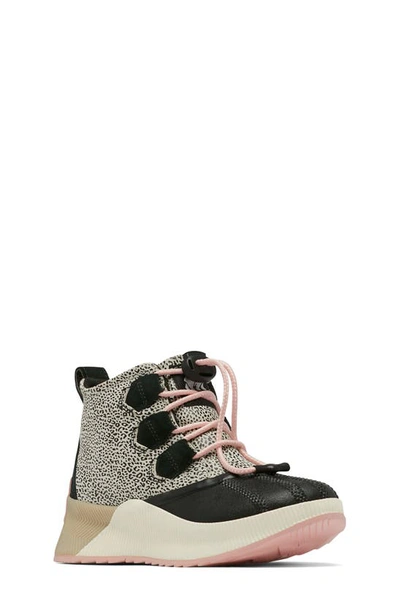 Sorel Kid's Mixed Leather Lace-up Sport Booties, Kids In Black/ Chalk