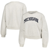 Zoozatz Oatmeal Michigan Wolverines Core Chenille Cropped Pullover Sweatshirt In Oatmeal