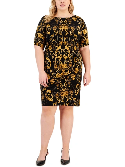 Connected Apparel Plus Womens Floral Mini Sheath Dress In Blue