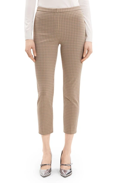 Theory Women's Houndstooth Slim Cropped Trousers In Brown