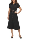 Calvin Klein Puff-sleeve Belted Midi Dress In Black