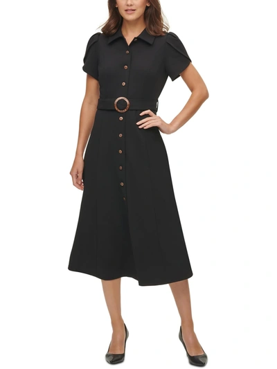 Calvin Klein Womens Collared Midi Shirtdress In Black