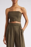 Max Mara Flipper Belted Strapless Wool Top In Khaki