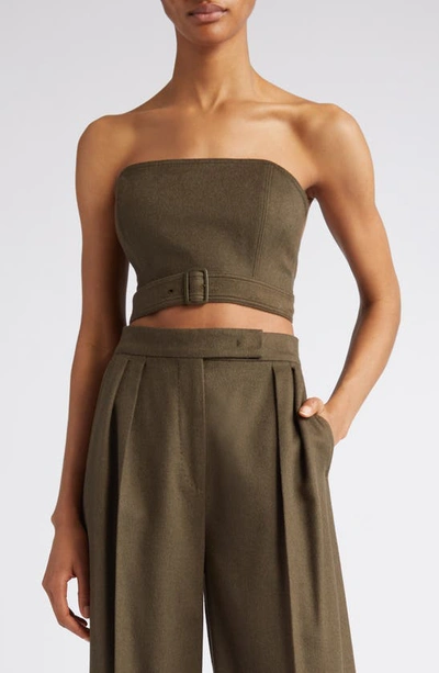 Max Mara Flipper Belted Strapless Wool Top In Khaki