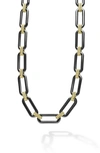 Lagos Signature Caviar Ceramic Link Necklace In Black/ Gold