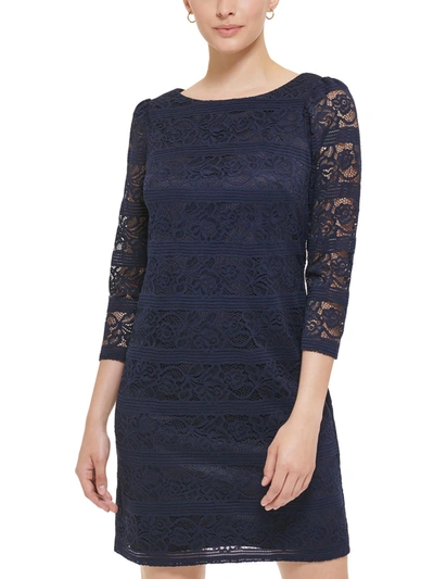 Jessica Howard Womens Lace 3/4 Sleeves Shift Dress In Blue