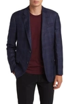 Emporio Armani Plaid Virgin Wool Blazer In Solid Medium Blue