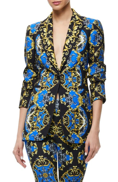 Alice And Olivia Breann Graphic-print Blazer In Regal Sapphire