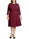 London Times Petites Womens Crepe 3/4 Sleeves Fit & Flare Dress In Aubergine