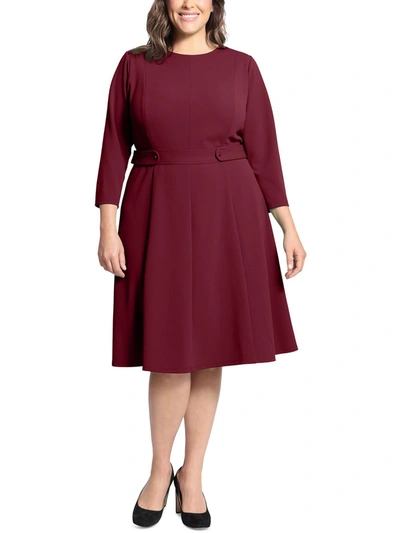 London Times Petites Womens Crepe 3/4 Sleeves Fit & Flare Dress In Aubergine