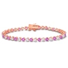 Mimi & Max 12ct Tgw Created Pink And White Heart-cut Sapphire Bracelet In Rose Silver - 7.5 In. In Pink
