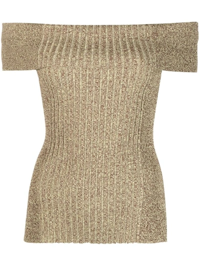 Ganni Sleeveless Melange Knit Off Shoulder Top In Brandy Brown