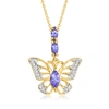 Ross-simons Tanzanite And . White Topaz Butterfly Pendant Necklace In 18kt Gold Over Sterling In Multi