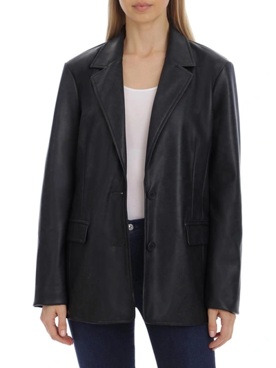 Avec Les Filles Womens Faux Leather Cold Weather Shirt Jacket In Black