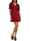 Kit & Sky Juniors Womens Satin Lace-trim Cocktail And Party Dress In Pink