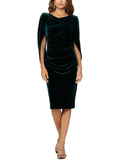 Betsy & Adam Petites Womens Velvet Cape Sleeves Cocktail And Party Dress In Hunter