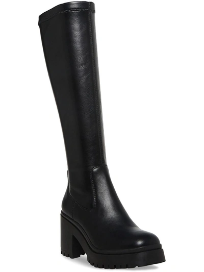 Aqua College Ria Womens Lug Sole Faux Leather Knee-high Boots In Black