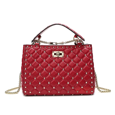 Tiffany & Fred Studded & Quilted Leather Shoulder Bag In Red