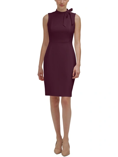 Calvin Klein Petites Womens Bow-neck Knee Sheath Dress In Purple