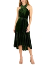 TAYLOR PETITES WOMENS VELVET TEA HALTER DRESS