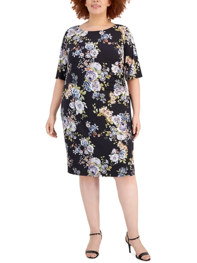 Connected Apparel Plus Womens Floral Calf Midi Dress In Beige