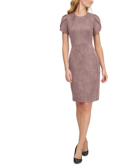 Calvin Klein Womens Faux-suede Knee Sheath Dress In Brown