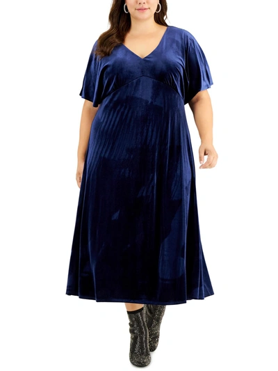 Taylor Plus Womens Velvet Long Maxi Dress In Blue
