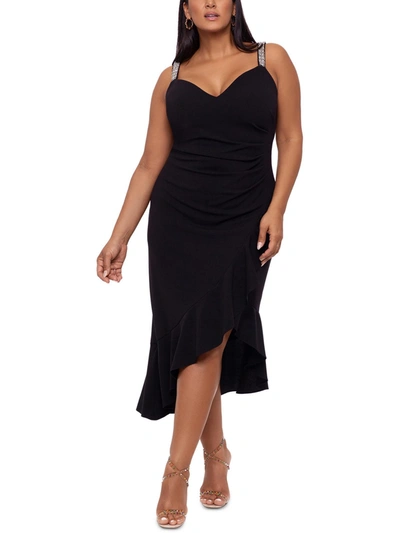 Xscape Plus Womens Rhinestone Long Cocktail And Party Dress In Black