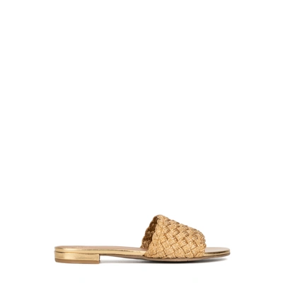 Aquatalia Tatia Woven Raffia Flat Sandals In Gold