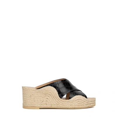 Aquatalia Marina Croco Crisscross Wedge Espadrille Sandals In Black