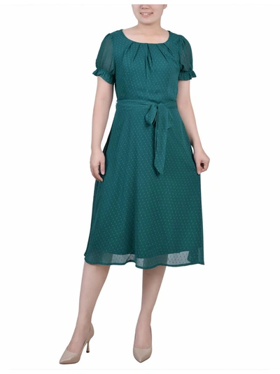 Ny Collection Petites Womens Dotted Knee Midi Dress In Alpine Green Rectangle