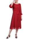 Ny Collection Petite Belted Swiss Dot Dress In Red
