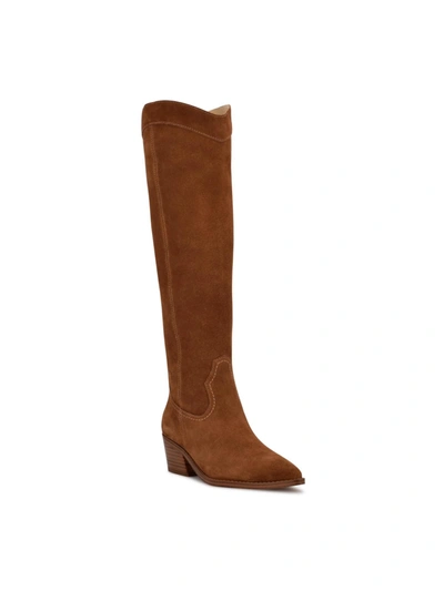 Nine West Blocky 02 Womens Suede Pull-on Knee-high Boots In Brown