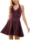 CITY STUDIO JUNIORS WOMENS SPARKLING MINI HALTER DRESS