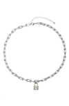 Eye Candy Los Angeles Liam Lock Pendant Paperclip Necklace In Silver