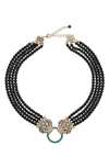 Eye Candy Los Angeles Double Leopard Brooch Statement Necklace In Black