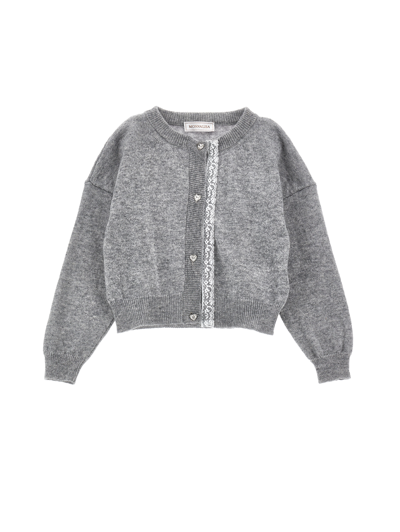 Monnalisa Kids' Lace-trimmed Wool Cardigan In Grey