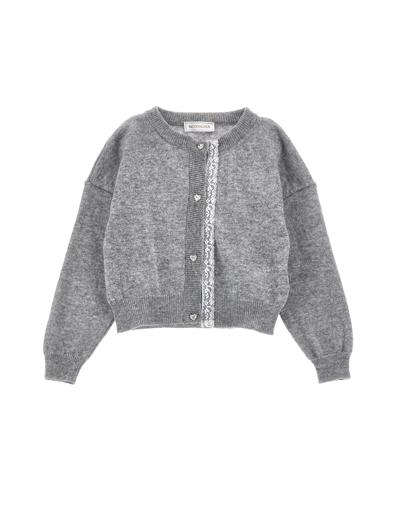 Monnalisa Kids' 心形纽扣羊毛开衫 In Grey