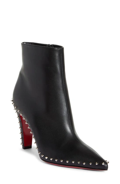 Christian Louboutin Vidura Spike Red Sole Leather Booties In Nero