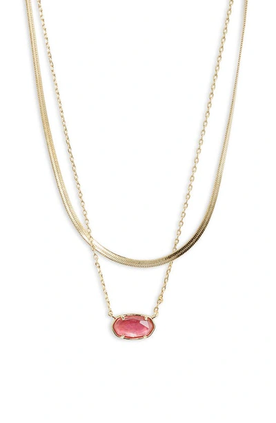 Kendra Scott Grayson Herringbone Multistrand Pendant Necklace In Gold Light Burgundy