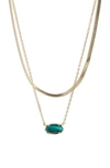 Kendra Scott Grayson Herringbone Multistrand Pendant Necklace In Gold Teal Tigers Eye