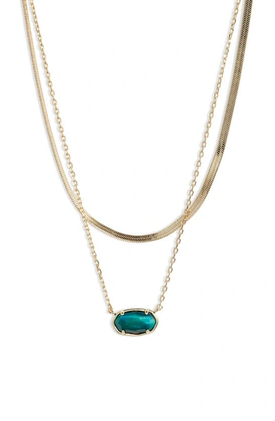 Kendra Scott Grayson Herringbone Multistrand Pendant Necklace In Gold Teal Tigers Eye
