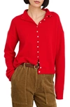 Alex Mill Taylor Rollneck Cardigan In Cotton Cashmere In Fire Red