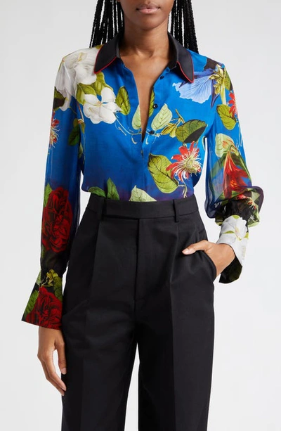 Alice And Olivia Wan Floral-print Button-front Blouse In Lunch Date