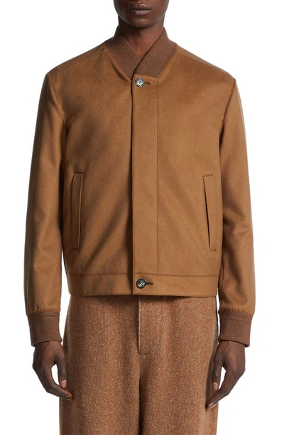 Zegna Water Repellent Elements Oasi Cashmere Bomber Jacket In Brown