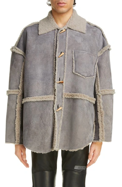 Acne Studios Oversize Genuine Shearling Jacket In Aa5 Taupe Grey
