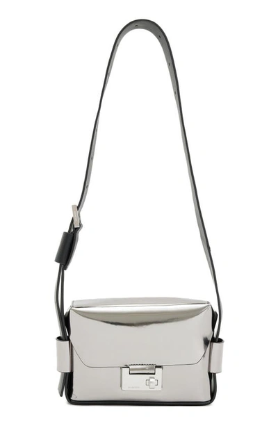 Allsaints Frankie Leather Crossbody Bag In Pewter